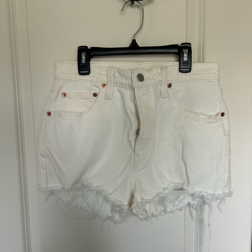 Levi White High Waisted Jean Shorts